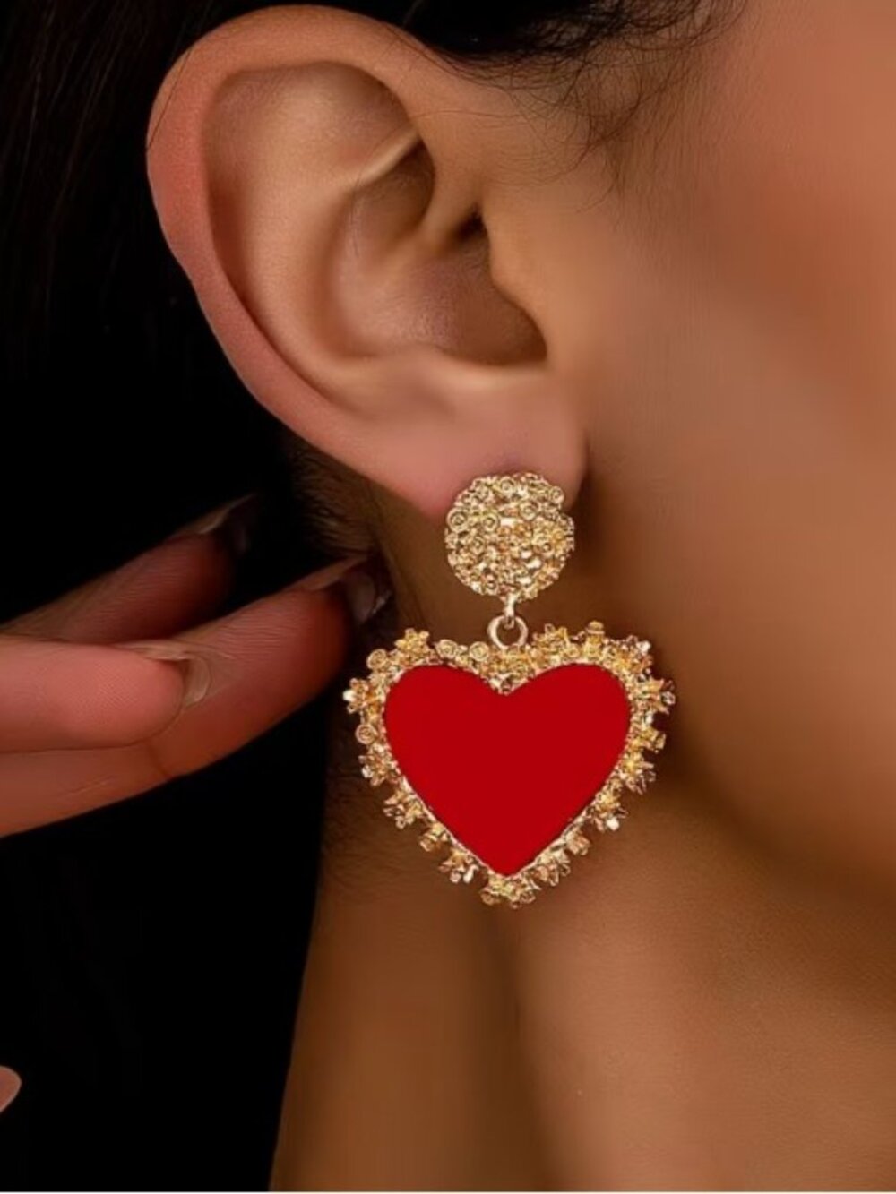 Red & Gold Heart Statement Dangle Earrings (NEW & VERY PRETTY!)‎